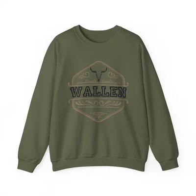 Wallen Sweatshirt With Bull SkullPrint 1 Wallen sweatshirt with Bull Skull Print army green